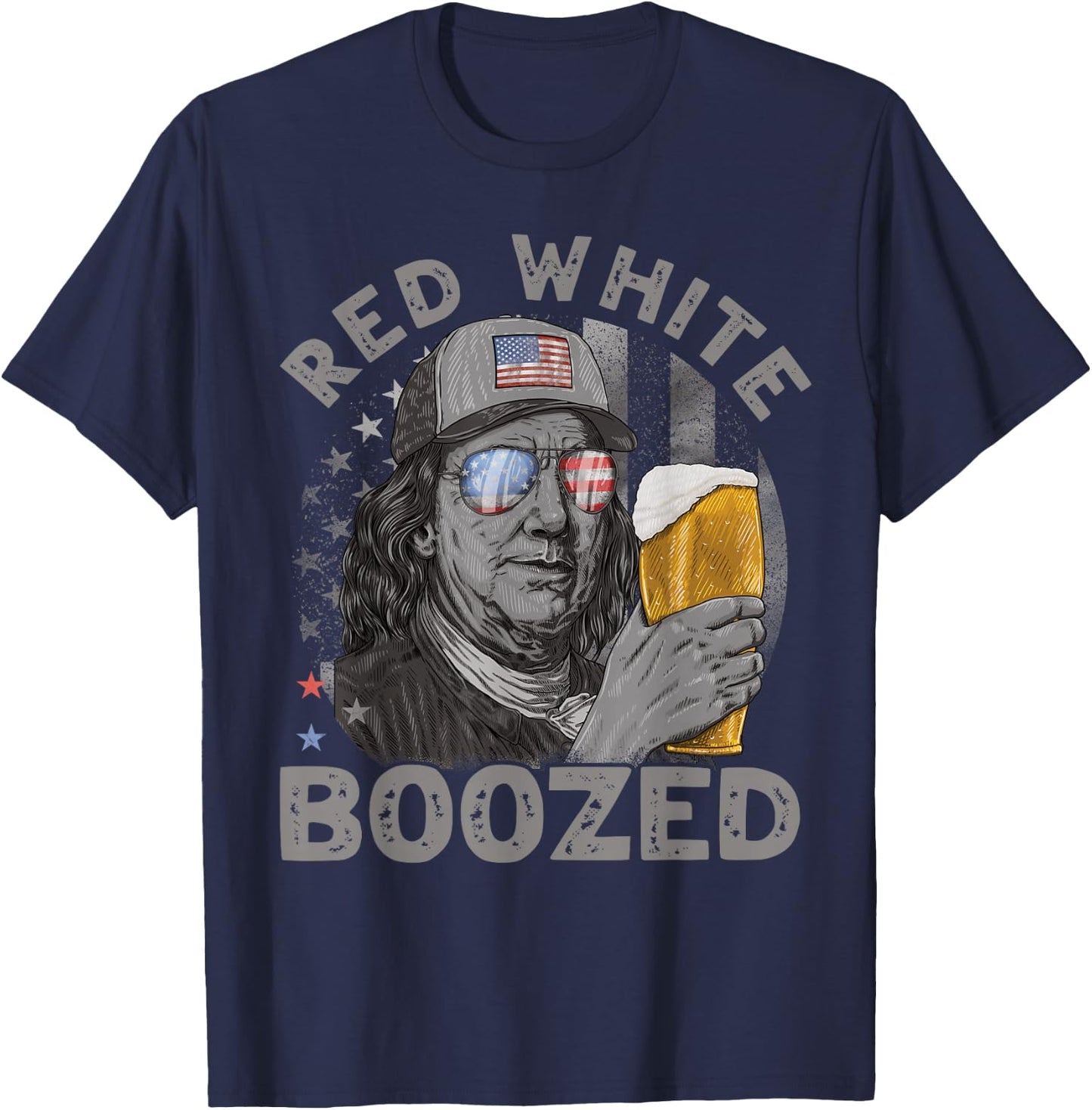 Red White Boozed Franklin Beer 4th of July T-Shirt - T-Shirt | Navy