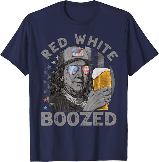 Red White Boozed Franklin Beer 4th of July T-Shirt - T-Shirt | Navy