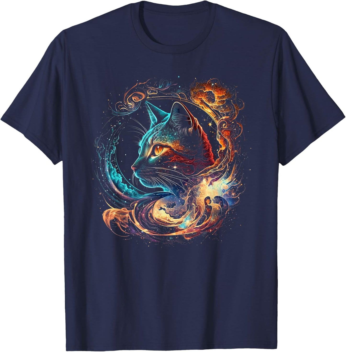 Cat in The Galaxy and Space Kitten Cat Head T-Shirt - T-Shirt | Navy