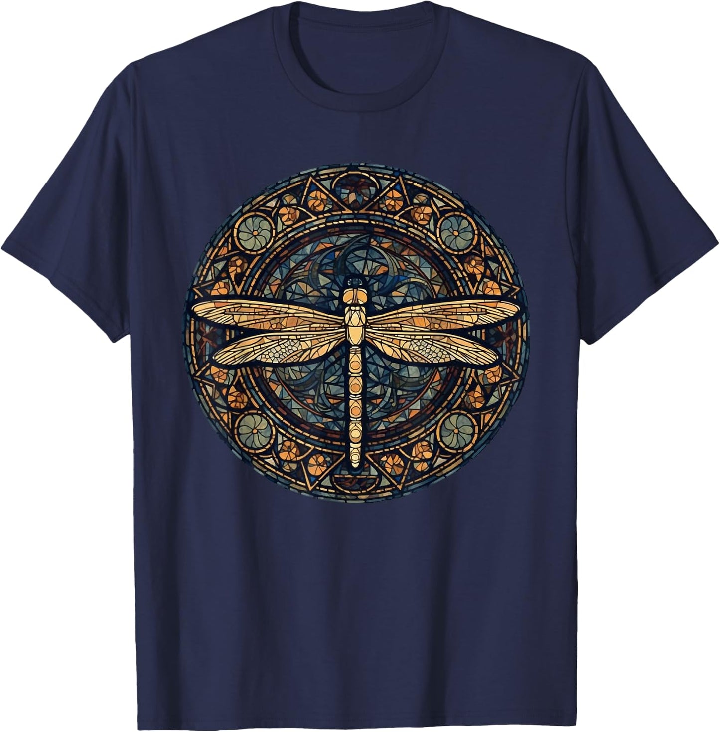 Magical Dragonfly Lover Stained Glass Graphic Design Art T-Shirt - T-Shirt | Navy