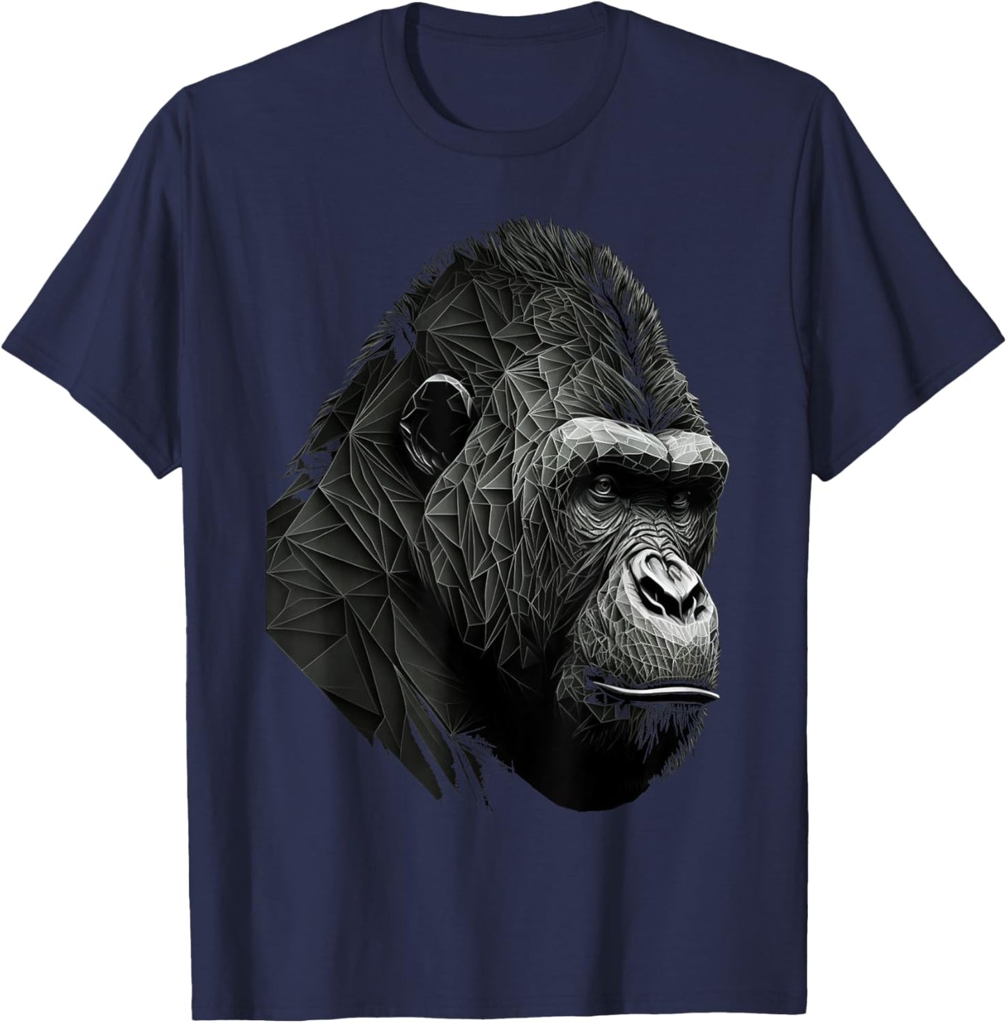 Gorilla Monkey Polygon Geometric Animals Print Art T-Shirt - T-Shirt | Navy
