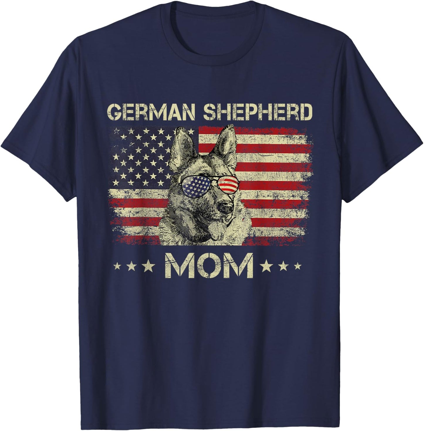 German Shepherd Mom Dog Lovers American Flag 4th Of July T-Shirt - T-Shirt | Navy