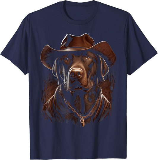 Cowboy Labrador Retriever Graphic Women Boys Girls T-Shirt - T-Shirt | Navy