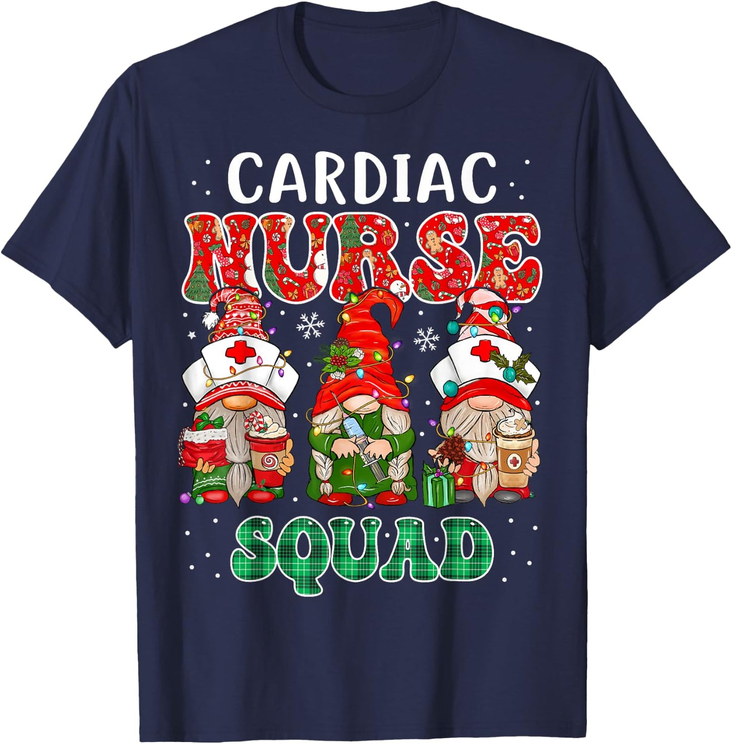 Cardiac Nurse Cute Christmas Gnomes Costume Cardiology Nurse T-Shirt - T-Shirt | Navy