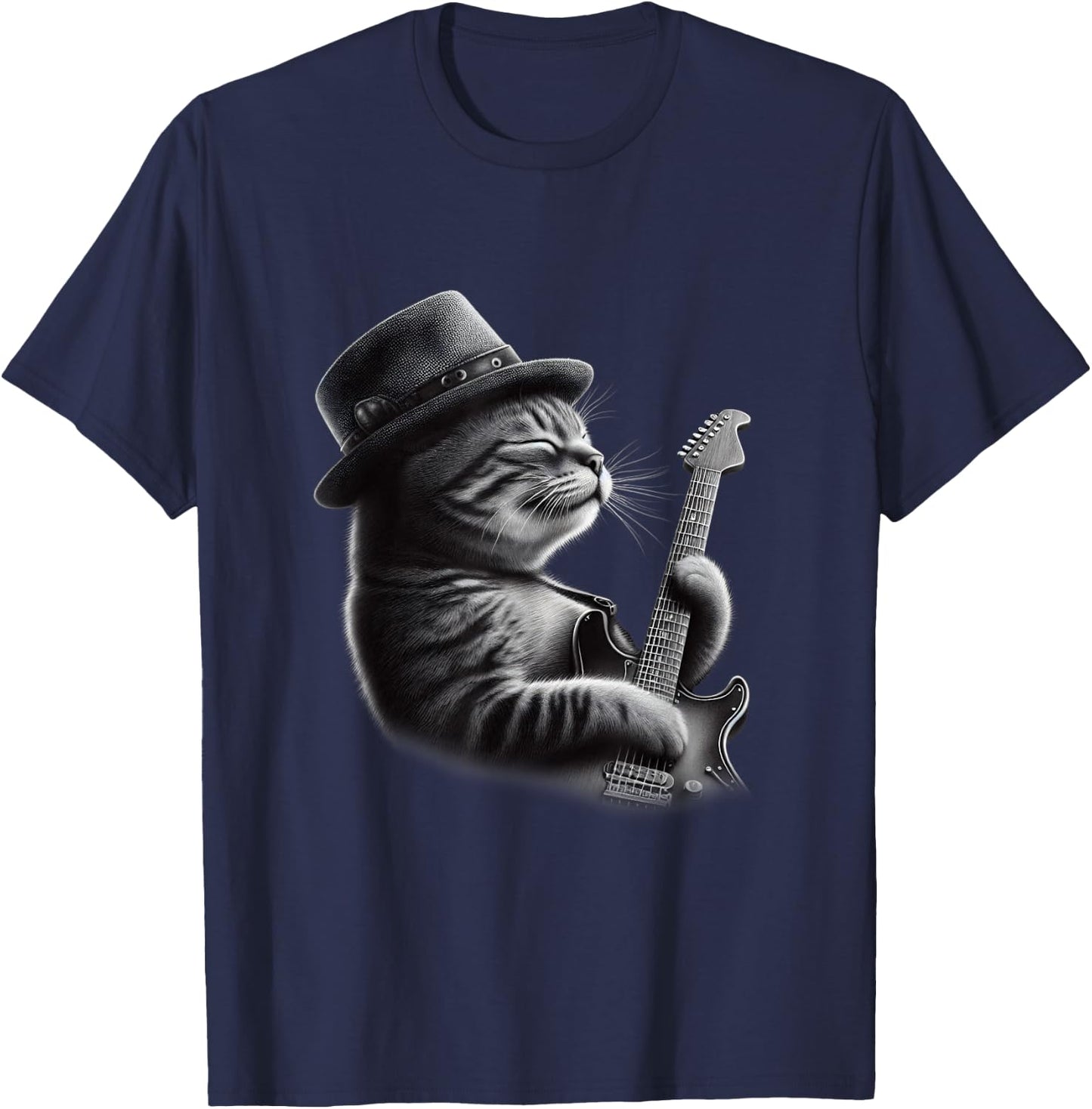 Cat Playing Guitar - Funny Rock Music Guitar Cat T-Shirt - T-Shirt | Navy
