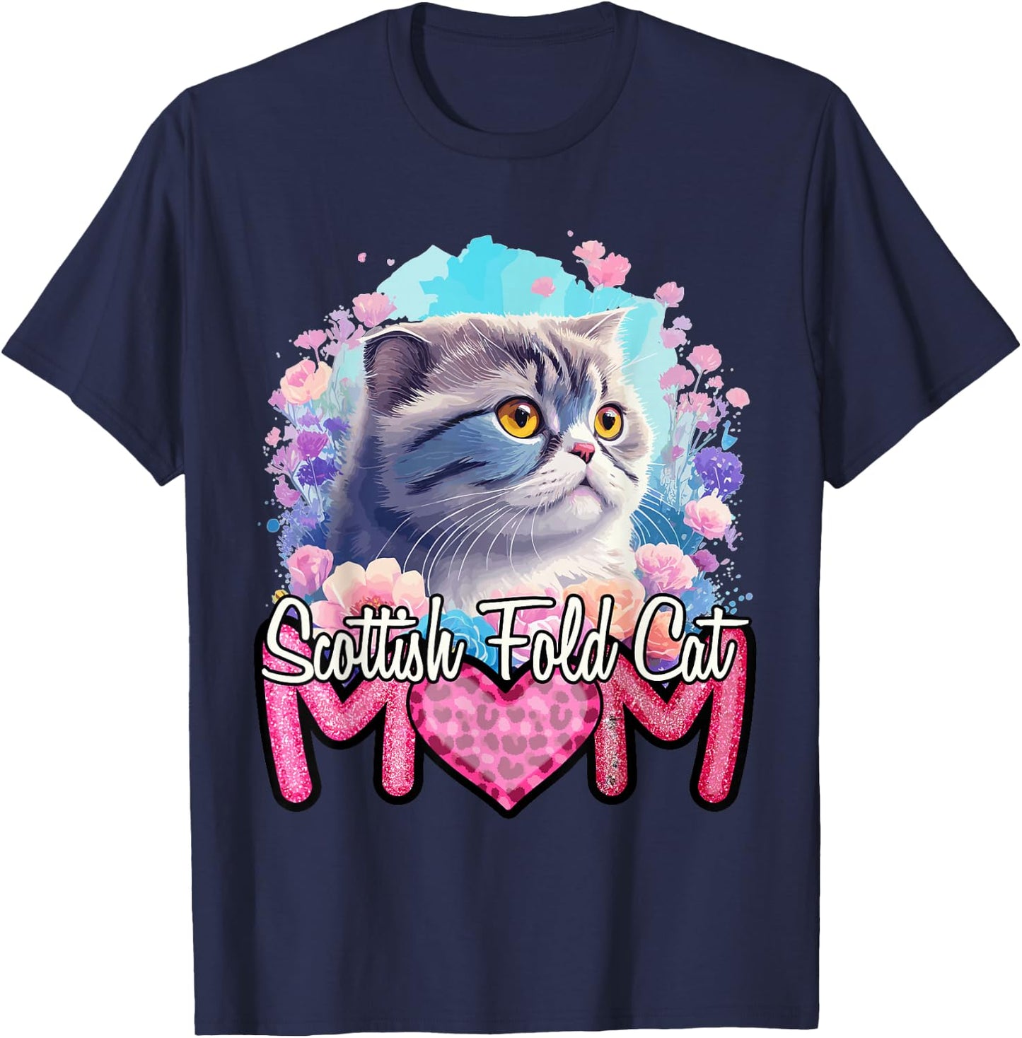Scottish Fold Mom. Retro Scottish Fold Cat Lover - Cat Mama T-Shirt - T-Shirt | Navy