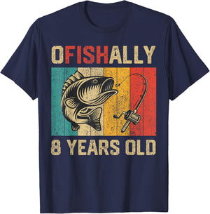 Ofishally 8 Years Old Funny Fishing Birthday Fisherman T-Shirt - T-Shirt | Navy