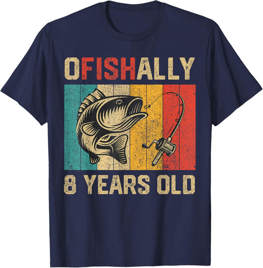 Ofishally 8 Years Old Funny Fishing Birthday Fisherman T-Shirt - T-Shirt | Navy
