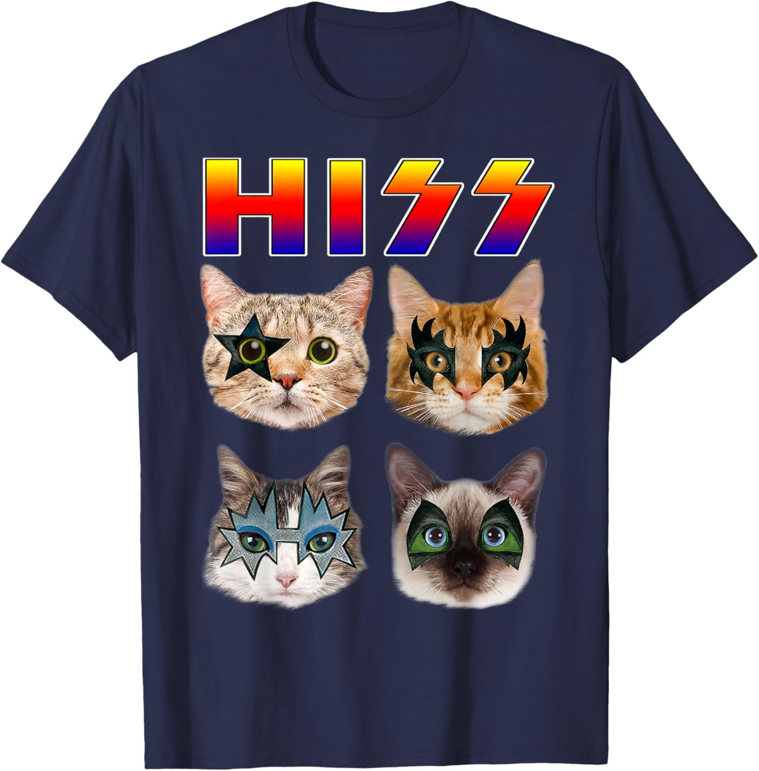 Funny Cat Hiss Rock and Roll for Cat Lover, Cat Dad, Cat mom T-Shirt - T-Shirt | Navy