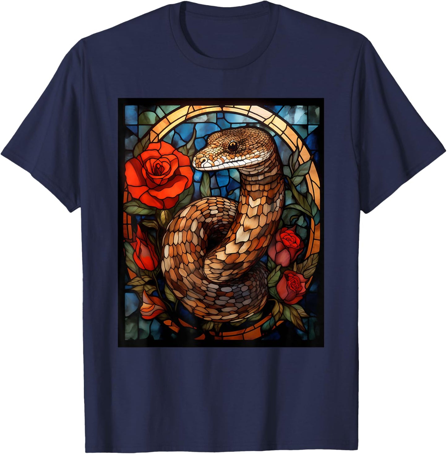 Stained Glass Style Western Diamondback Rattlesnake T-Shirt - T-Shirt | Navy