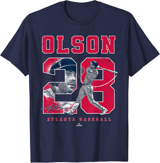 BallPark MVP Men's Matt Olson Atlanta MLBPA Number and Portrait , Black, Small, Short Sleeve, , Classic Fit, 100% Cotton, Stretchable, Lightweight T-Shirt - T-Shirt | Navy