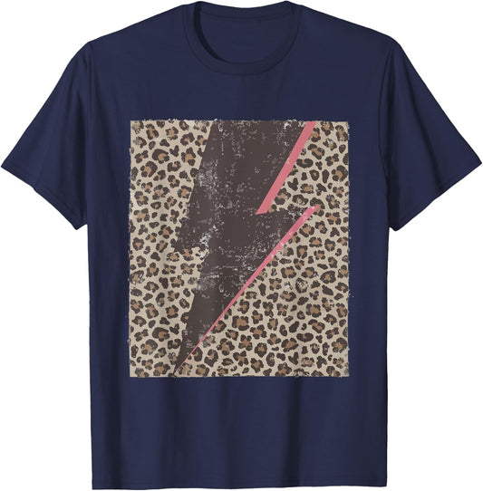 Leopard Cheetah Thunder Print Cool Lightning Bolt T-Shirt - T-Shirt | Navy