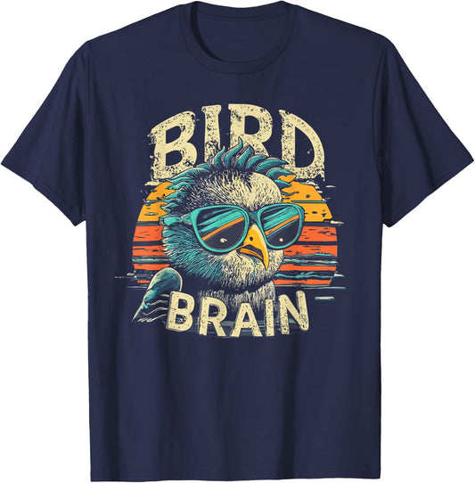 I heart Birds Funny Bird Brain Vintage Retro Sunset Cute T-Shirt - T-Shirt | Navy