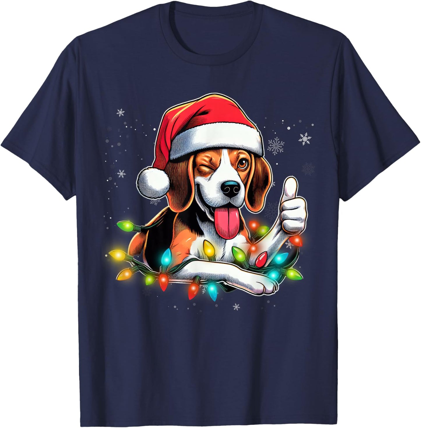 Beagle Christmas Tree Lights, Funny Dog Santa Pajama, Women T-Shirt - T-Shirt | Navy