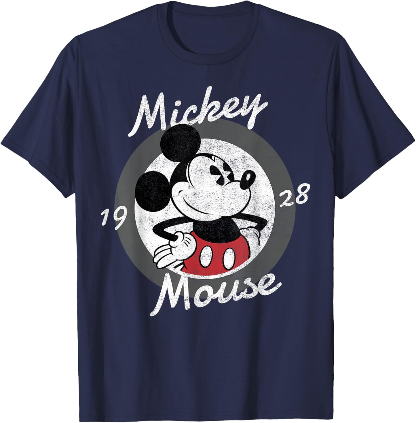 Disney Mickey Mouse Cursive Text Circle Logo T-Shirt - T-Shirt | Navy