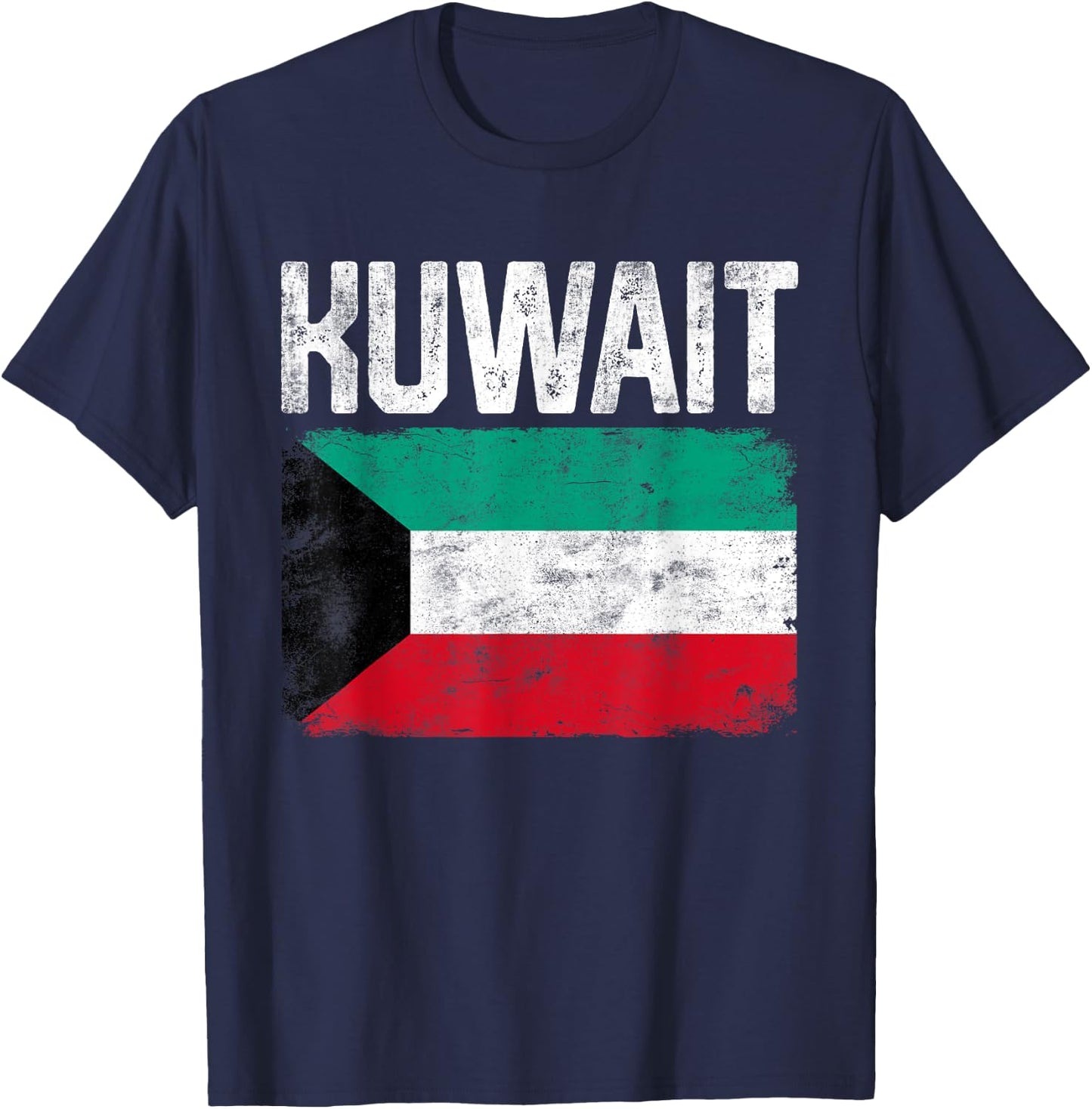Men Women Kids Patriotic Distressed Retro Kuwait Flag T-Shirt - T-Shirt | Navy
