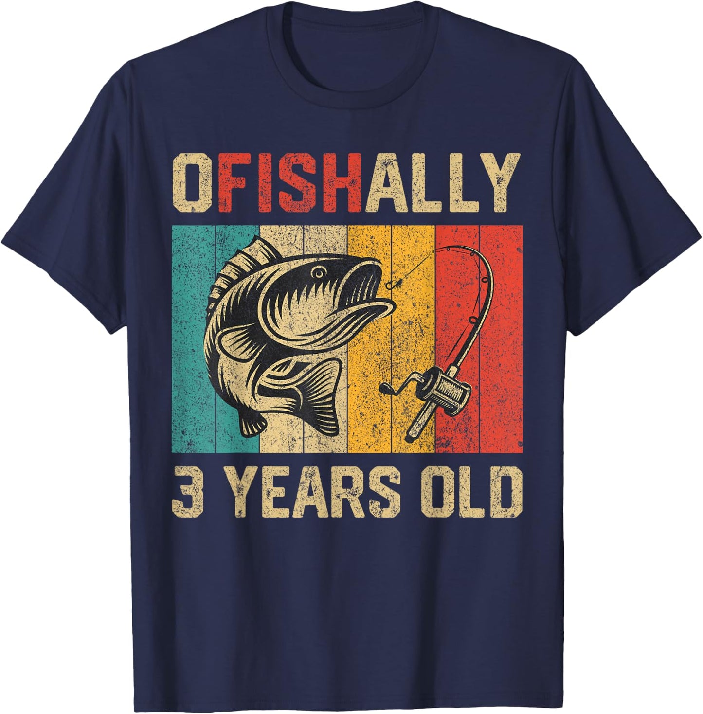 Ofishally 3 Years Old Funny Fishing Birthday Fisherman T-Shirt - T-Shirt | Navy