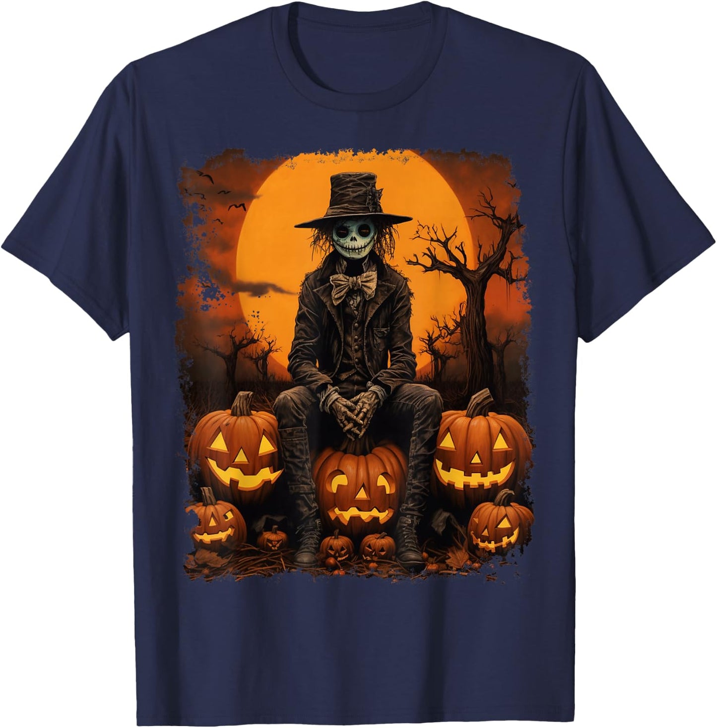 Pumpkin Strawman Scarecrow T-Shirt - T-Shirt | Navy