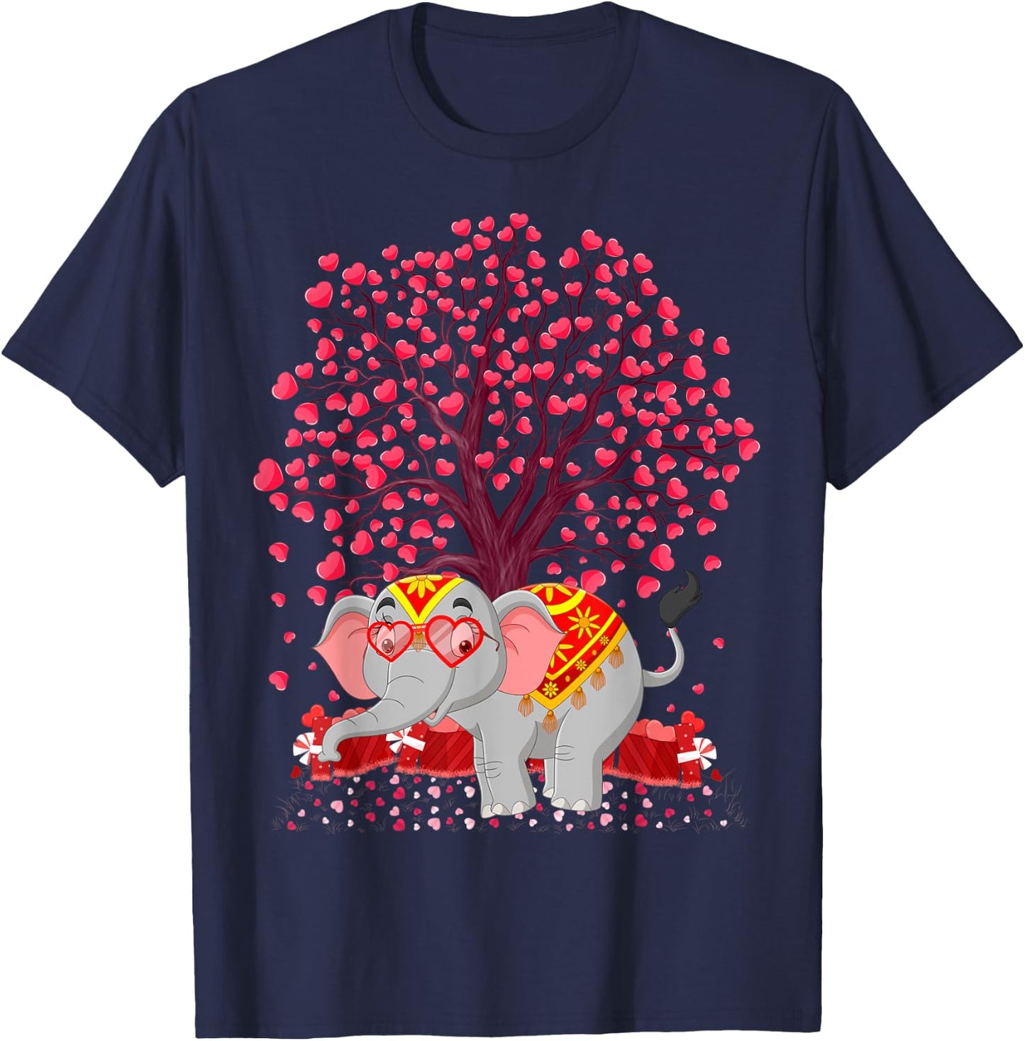 Elephant Lover Heart Tree Indian Elephant Valentine's Day T-Shirt - T-Shirt | Navy
