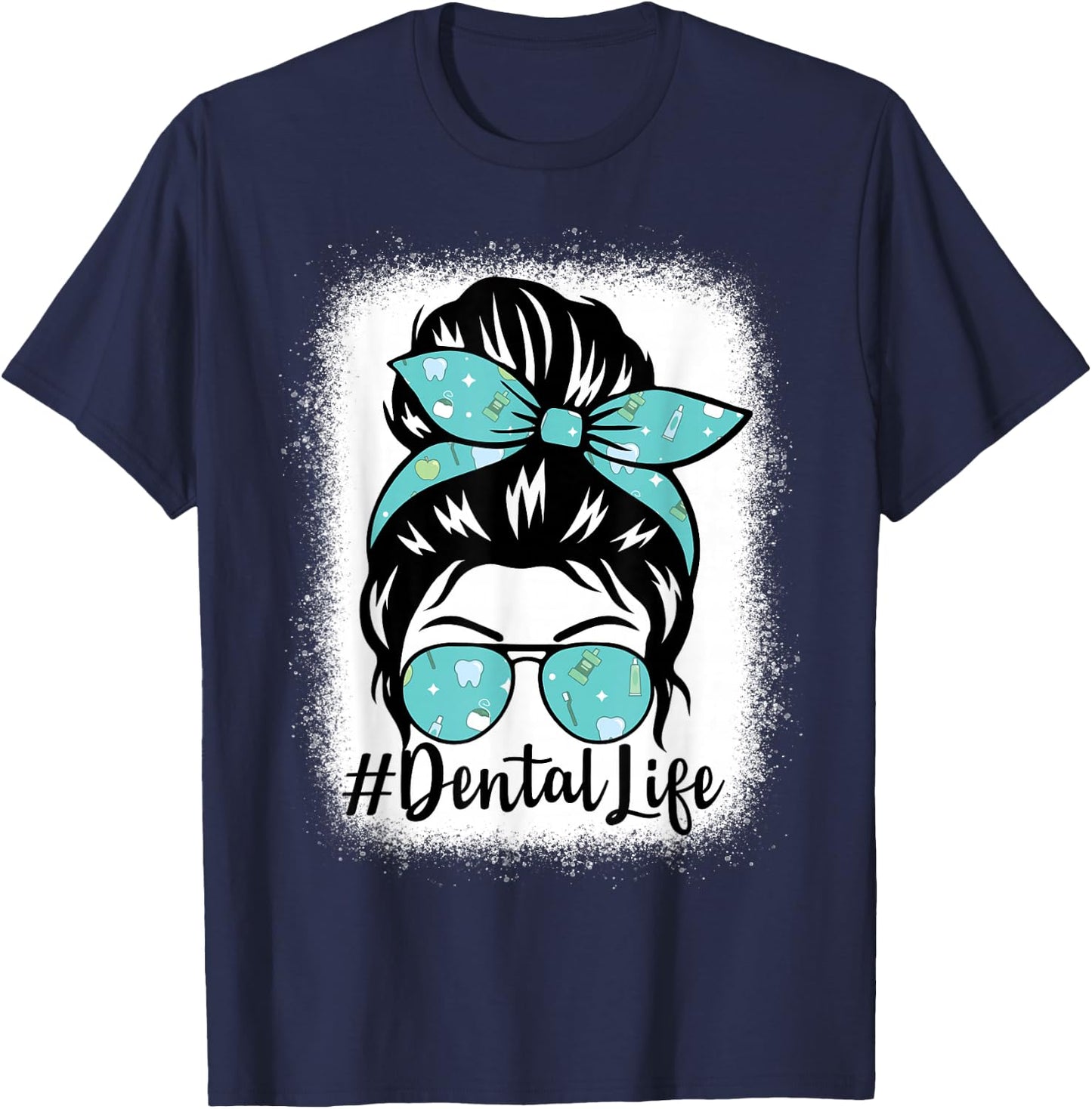 Dental Cute Funny Dentist Hygienist Messy Bun T-Shirt - T-Shirt | Navy
