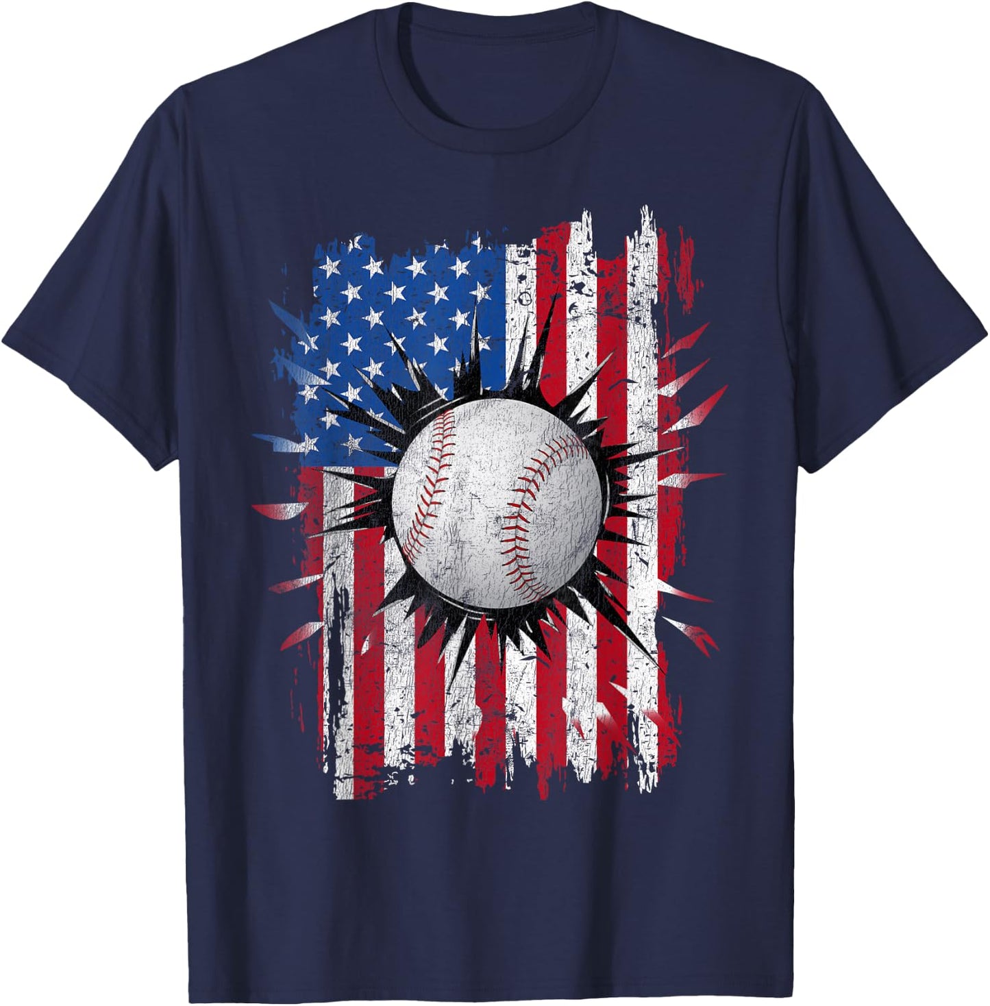 American Flag Baseball Vintage 4th of July USA Patriotic T-Shirt - T-Shirt | Navy