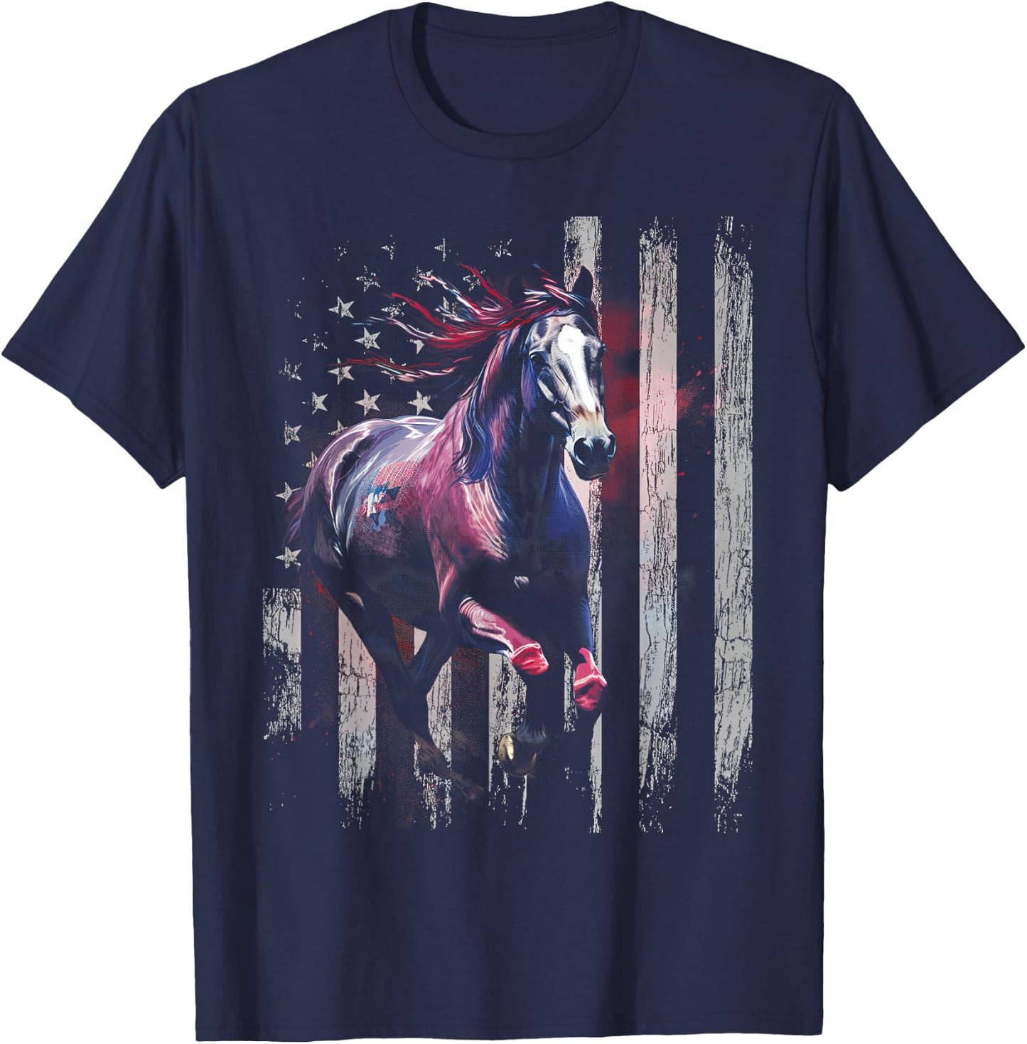 Patriotic Horse American Flag Horseback Riding Western Farm T-Shirt - T-Shirt | Navy