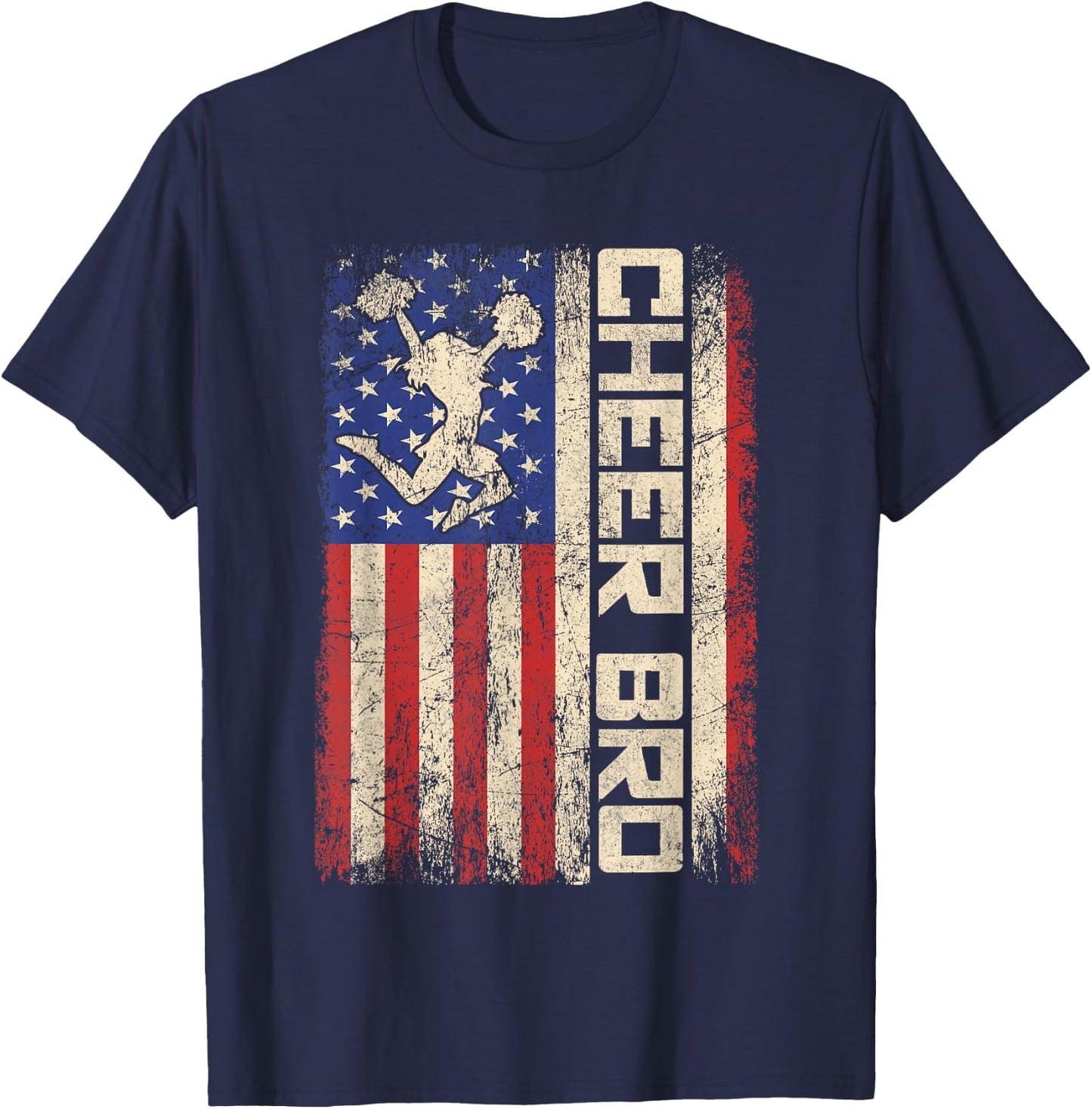 Cheer Bro Cheerleader Brother Funny American US Flag Team T-Shirt - T-Shirt | Navy