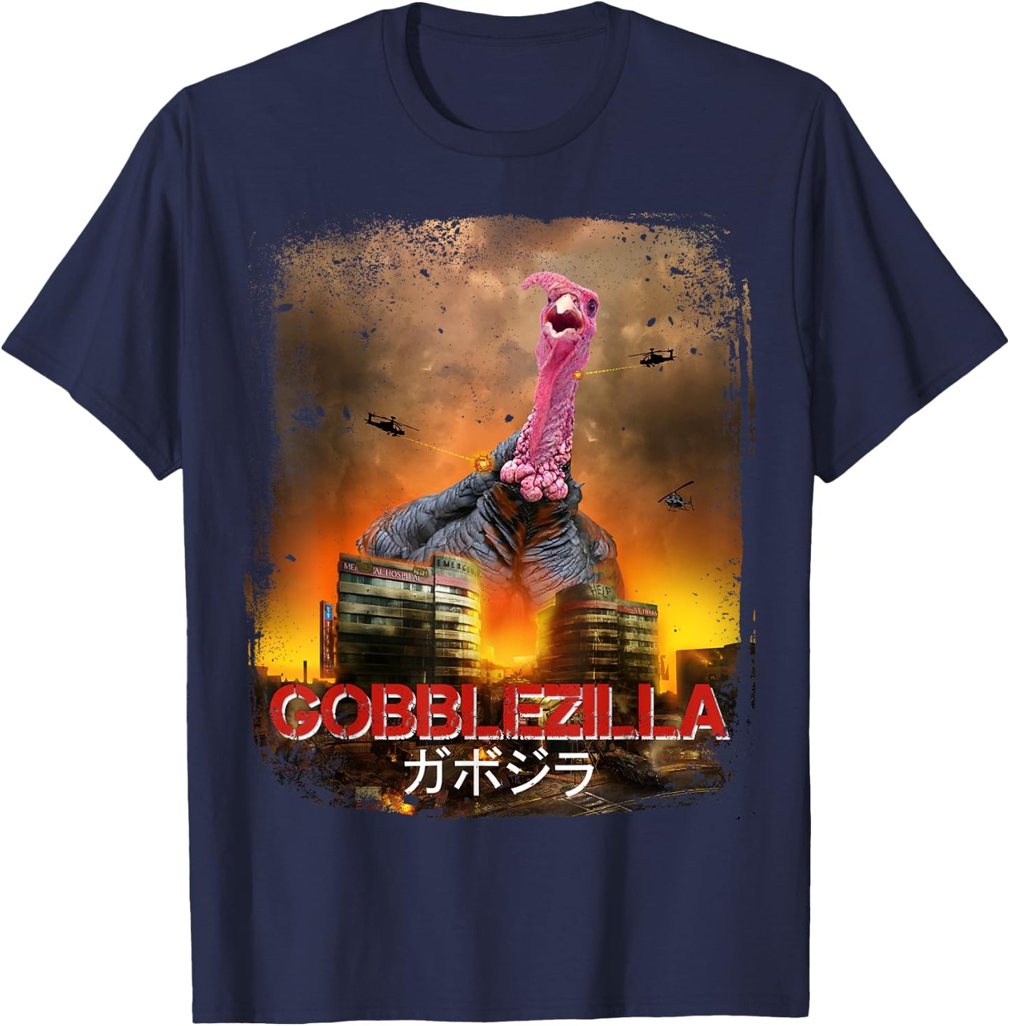Turkey Day Thanksgiving Gobblezilla T-Shirt - T-Shirt | Navy