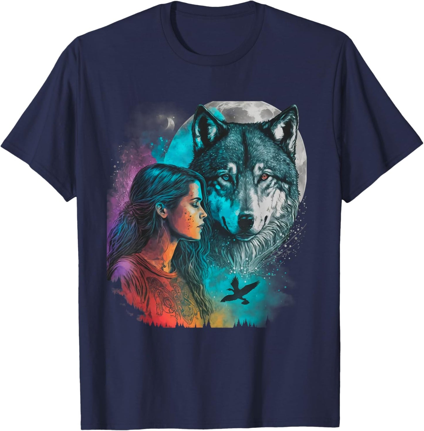Ethnic Tribal Wolf Boho Feather Native American Hippie Women T-Shirt - T-Shirt | Navy