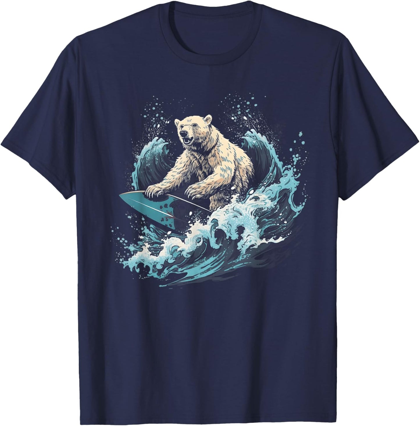 Polar Bear Surfing Wave on Surfboard Beach Polar Bear Lover T-Shirt - T-Shirt | Navy