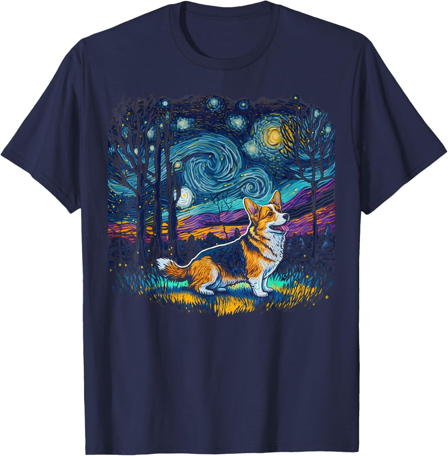 Dog Lovers Starry Night Corgi T-Shirt - T-Shirt | Navy