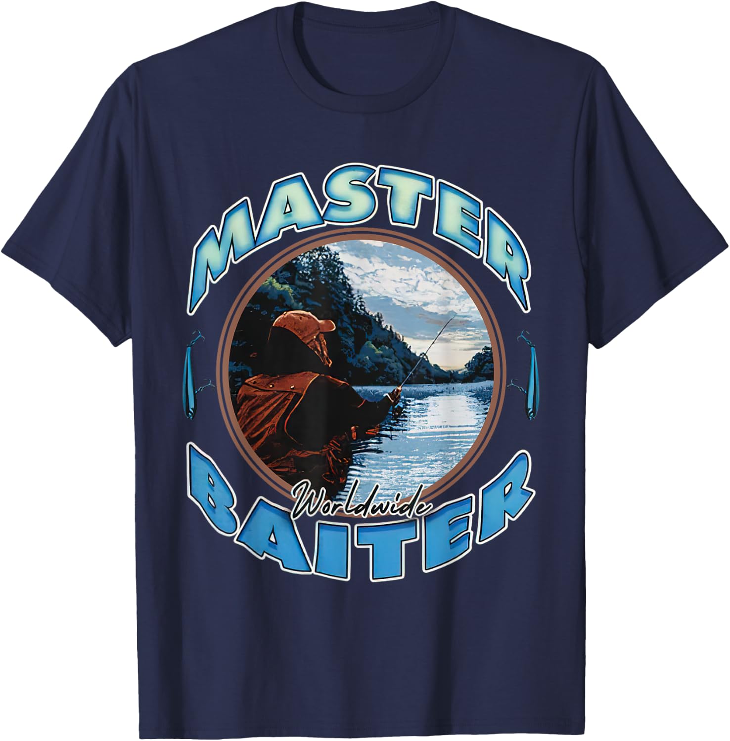 Master Baiter Worldwide Fishing Enthusiast T-Shirt - T-Shirt | Navy