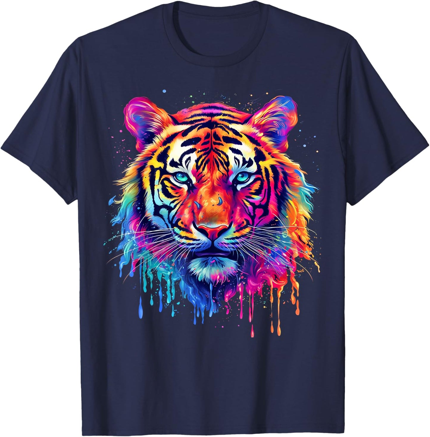 Colorful Tiger Splash Art Animal Motif T-Shirt - T-Shirt | Navy