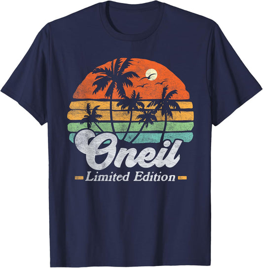 Oneil Surname Funny Retro 90s Birthday Beach Family Vacation T-Shirt - T-Shirt | Navy