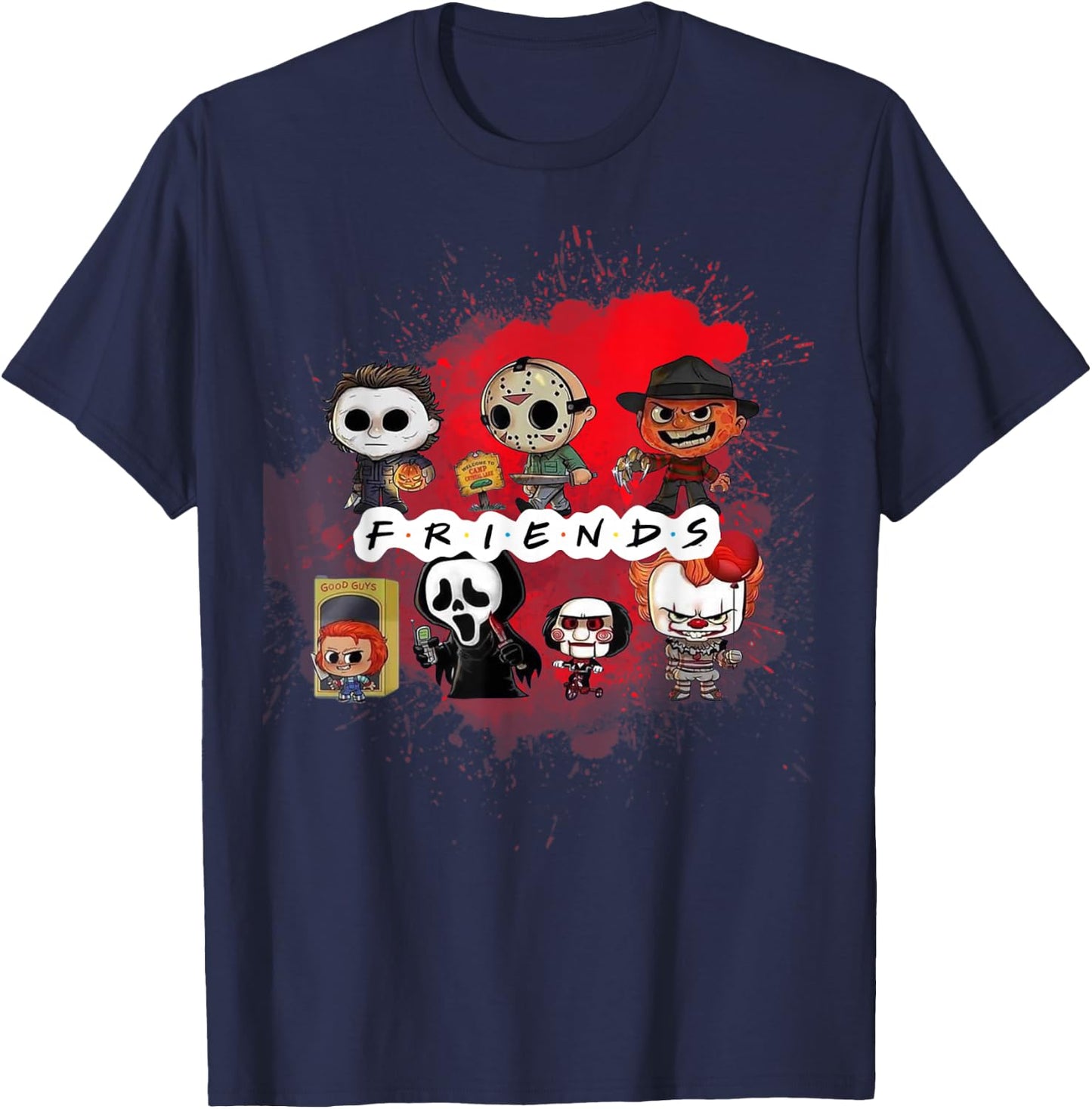 Spooky Season Horror Villain Friends Fall Fun T-Shirt - T-Shirt | Navy