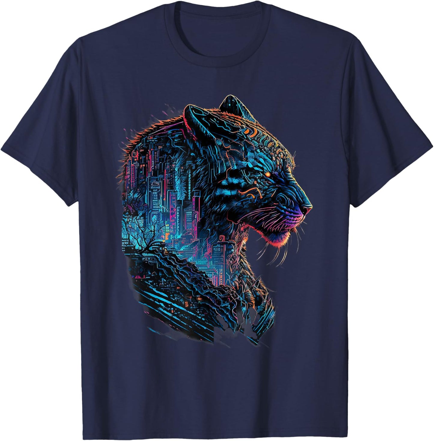 tiger with cyberpunk City Japanese style for lover Gaming T-Shirt - T-Shirt | Navy