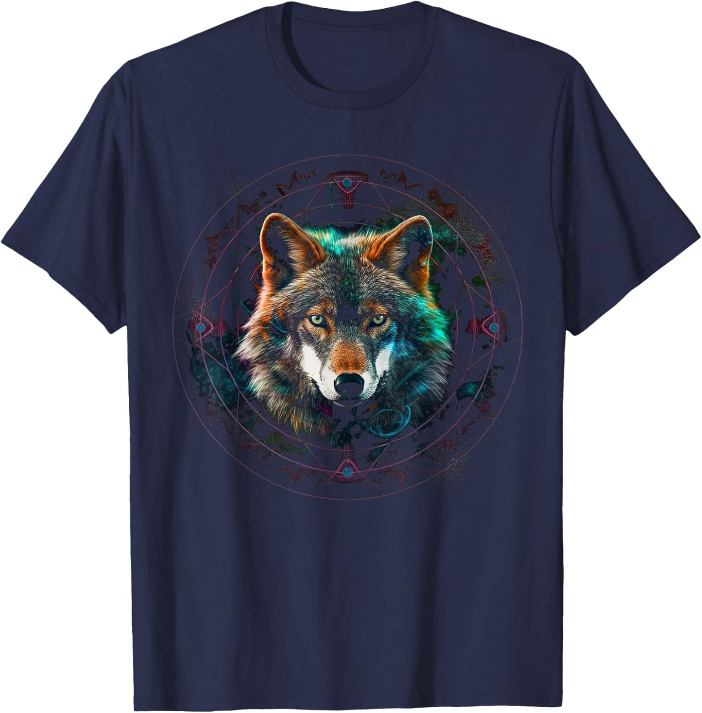 Wolf Lover Artwork | Mandala Animal Motif Wolf T-Shirt - T-Shirt | Navy