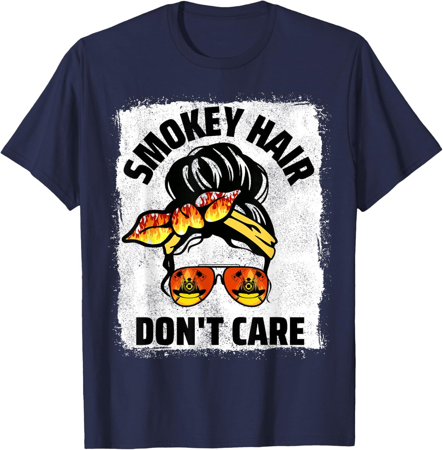 Firefighting Hair Don't Care Messy Bun Firefighter Women T-Shirt - T-Shirt | Navy