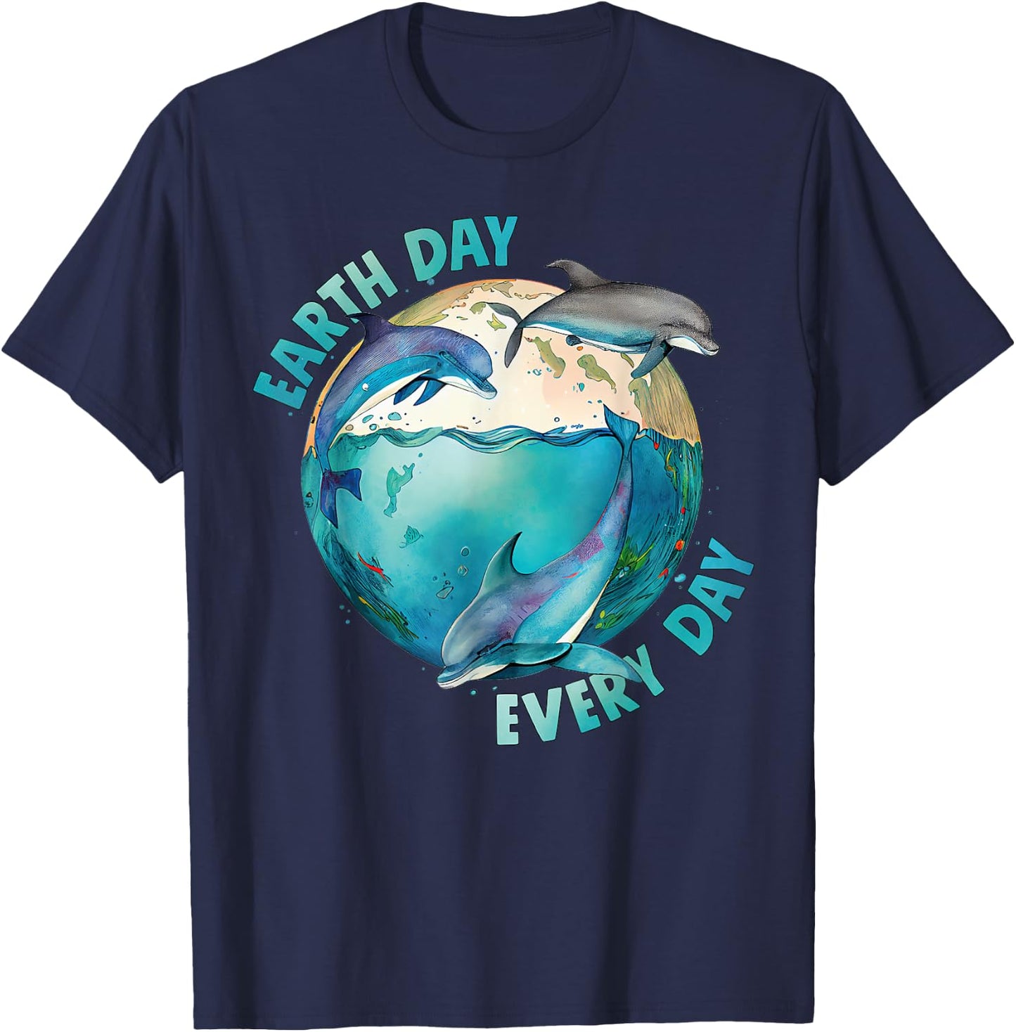 Earth Day, Every Day. Three Dolphins Ocean, Climate Change T-Shirt - T-Shirt | Navy
