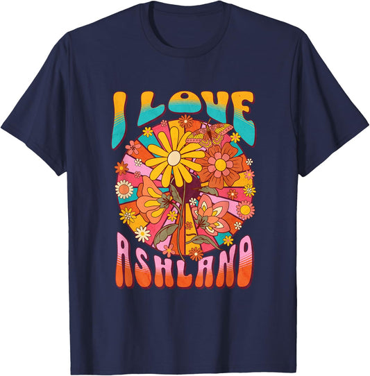 Ashland, Oregon Retro 60s Style Graphic Hippie T-Shirt - T-Shirt | Navy