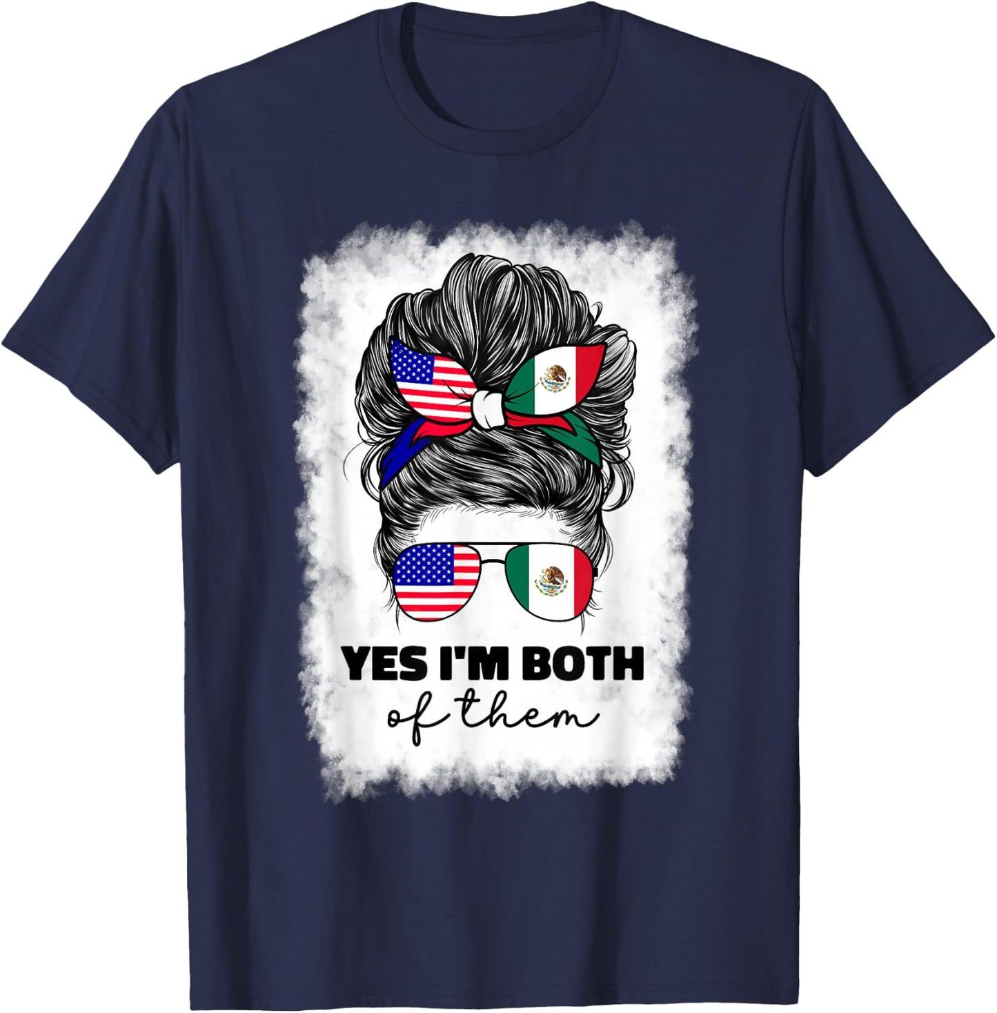 Half Mexican and American Mexico America USA Flag Girl Woman T-Shirt - T-Shirt | Navy