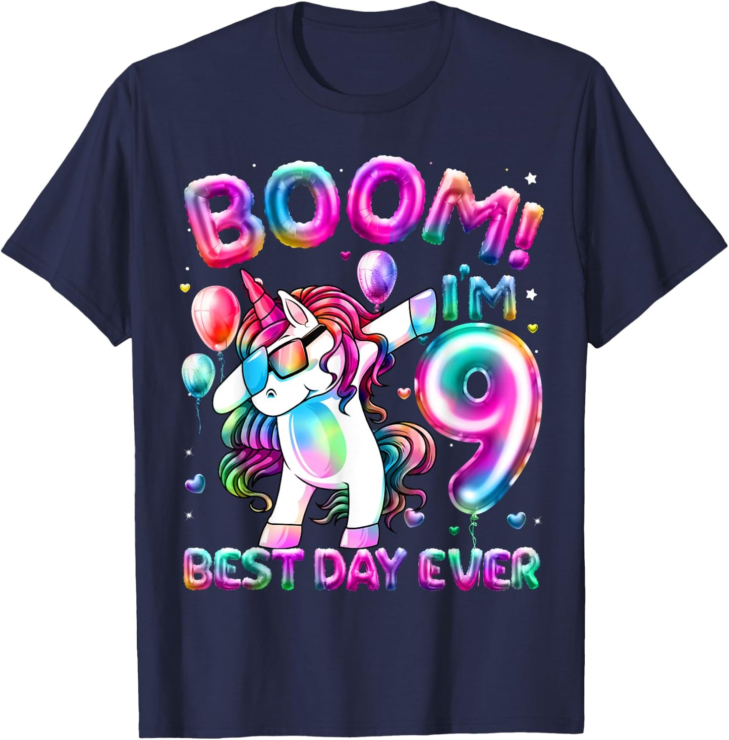 9 Years Old Dabbing Unicorn Gifts 9th Birthday Girl Party T-Shirt - T-Shirt | Navy