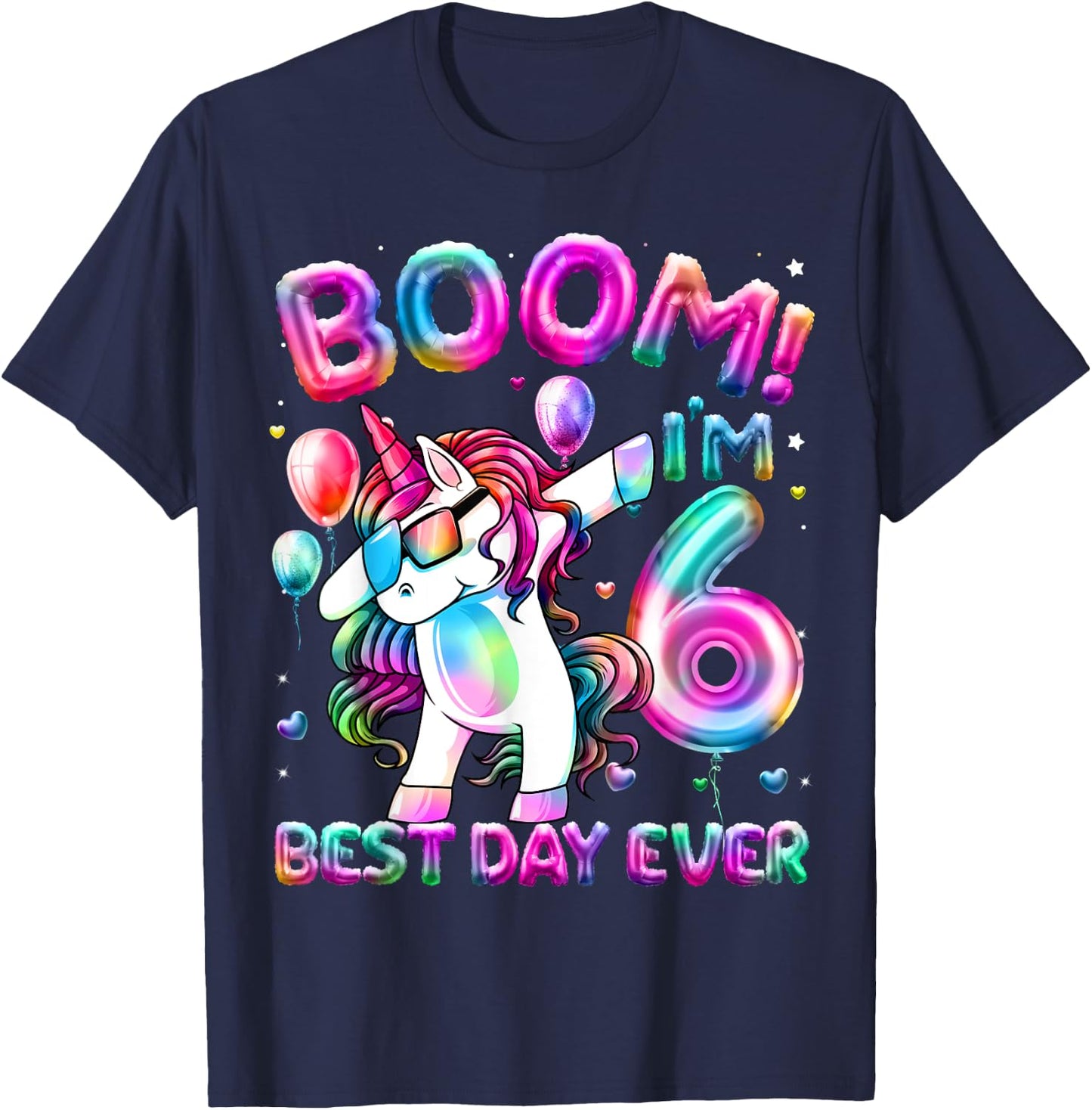6 Years Old Dabbing Unicorn Gifts 6th Birthday Girl Party T-Shirt - T-Shirt | Navy