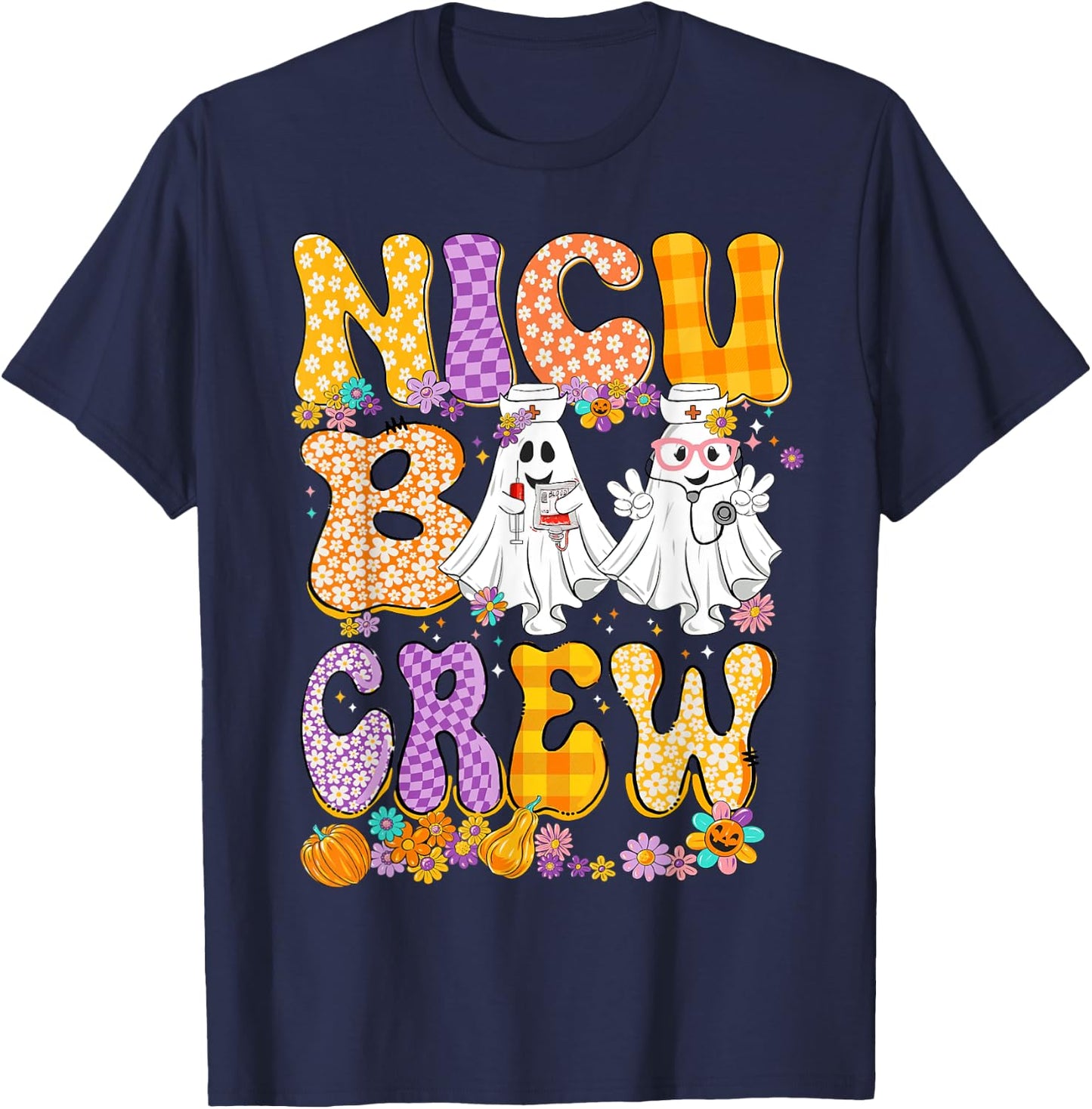Retro NICU Boo Crew Stethoscope NICU Nurse Halloween Costume T-Shirt - T-Shirt | Navy