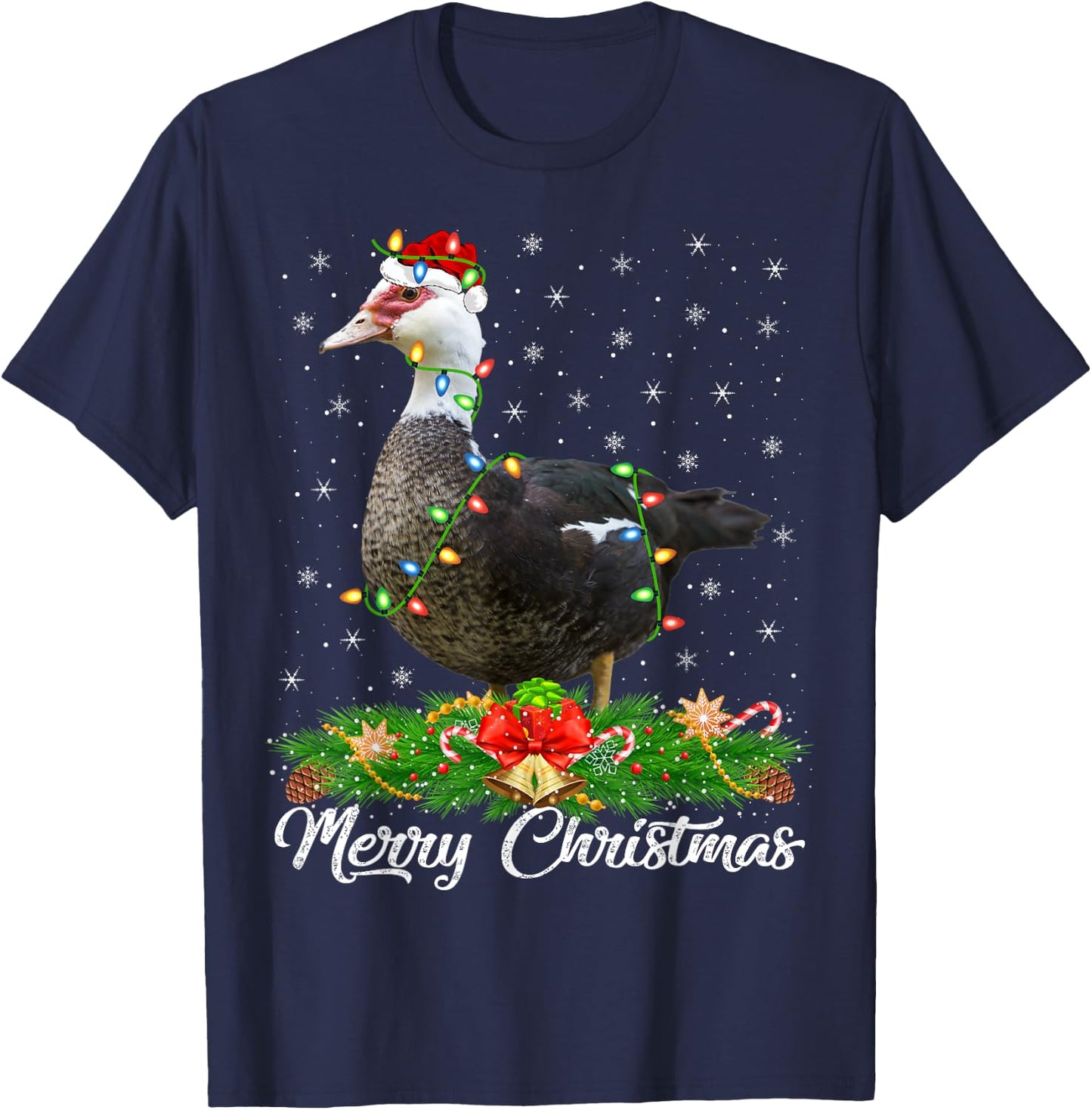 Duck Bird Lover Matching Santa Hat Muscovy Duck Christmas T-Shirt - T-Shirt | Navy