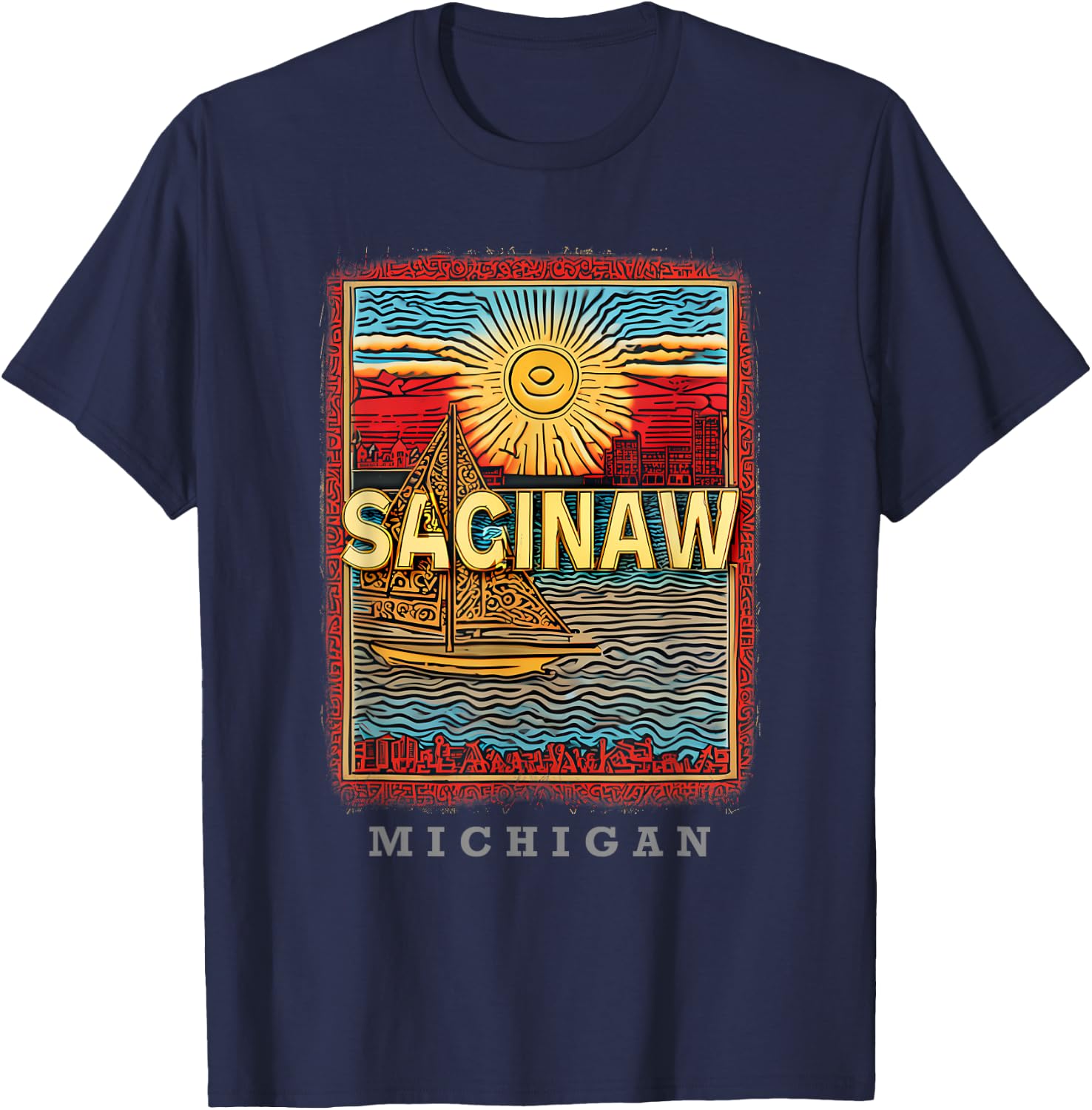 Saginaw Michigan MI Riverside Charm SD915 T-Shirt - T-Shirt | Navy