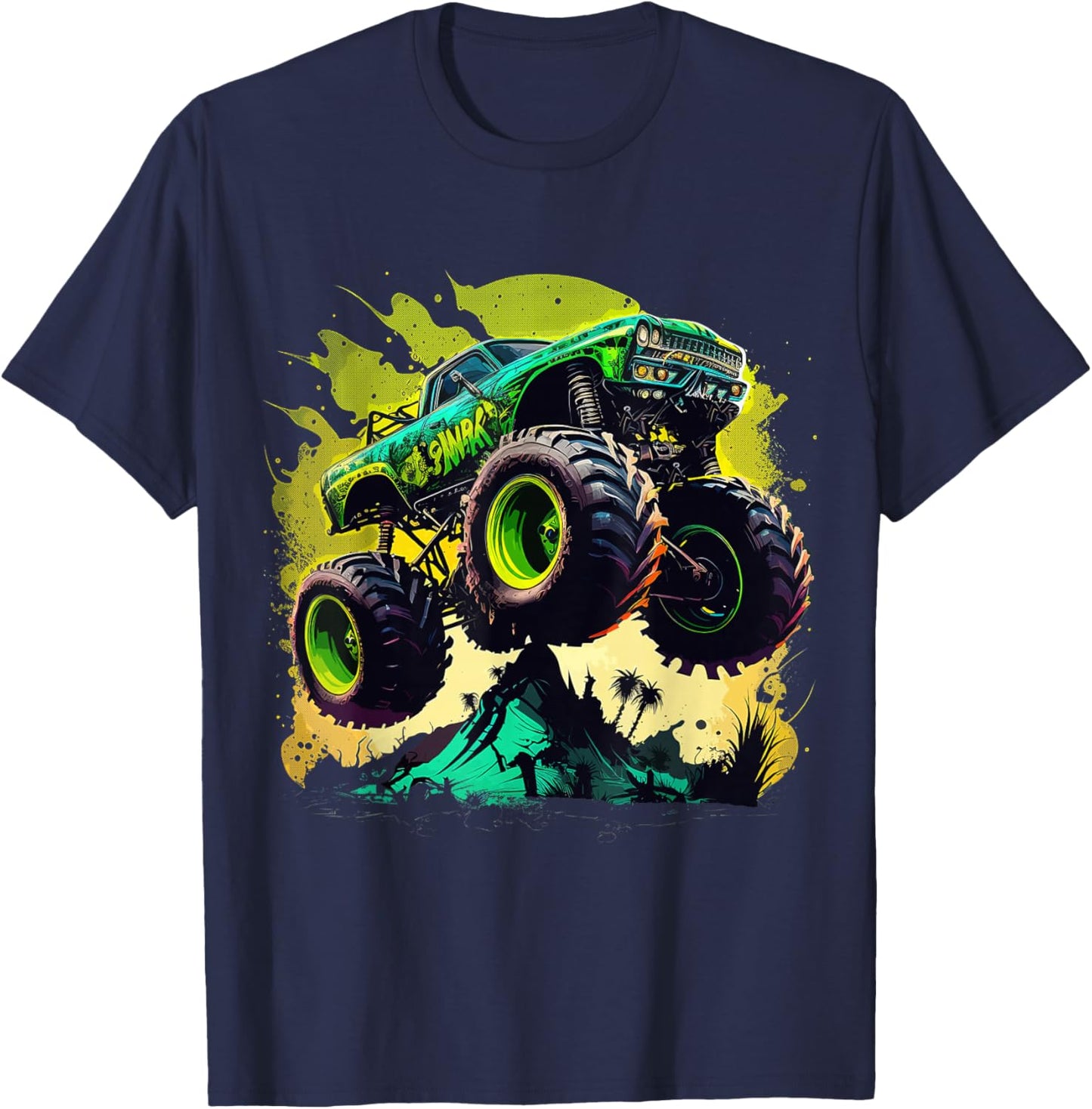 Retro Vintage Monster Truck Retro Sunset Monster Truck Boys T-Shirt - T-Shirt | Navy