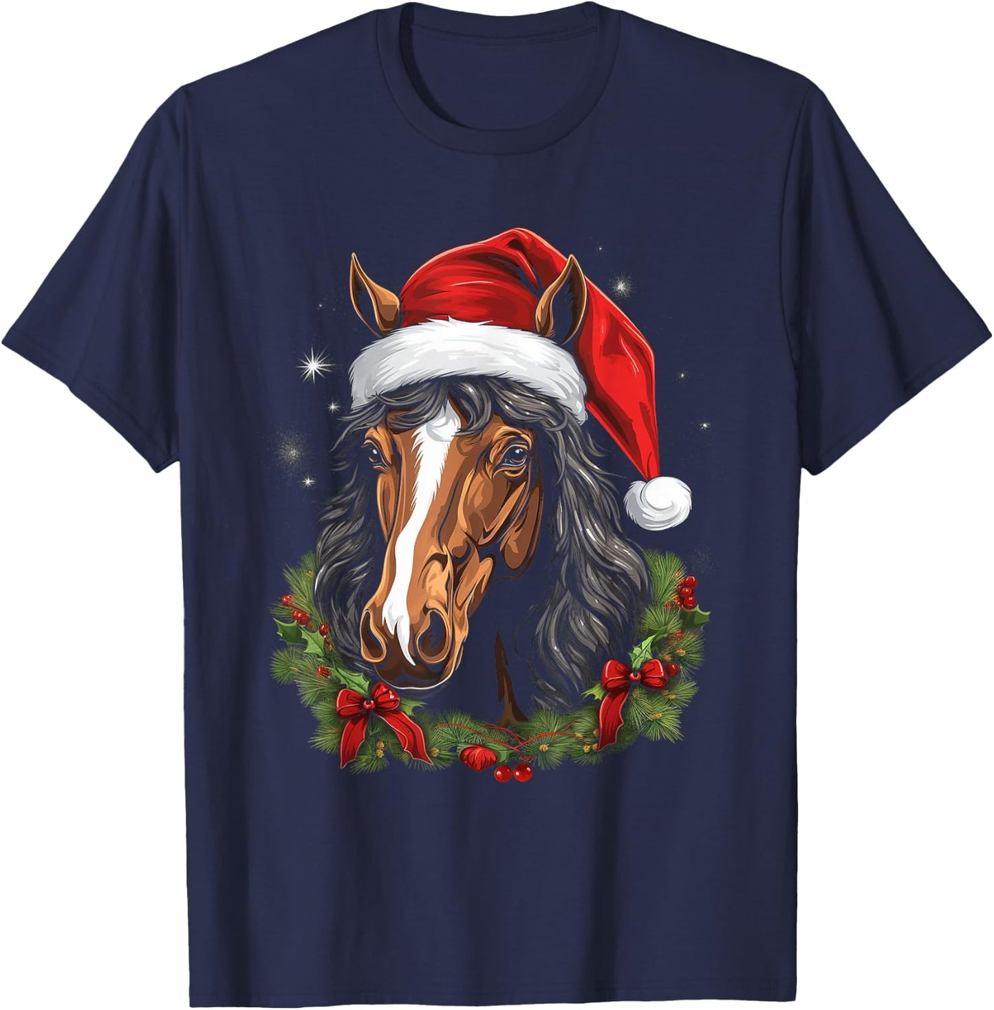 Horse with x-mas hat - Christmas Horse Santa T-Shirt - T-Shirt | Navy