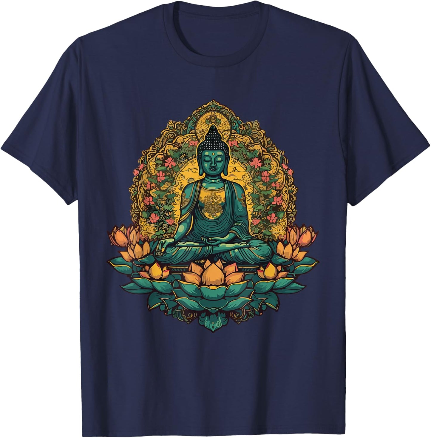 Buddha Mandala Buddhist Mindfulness Buddhism Spiritual Yoga T-Shirt - T-Shirt | Navy