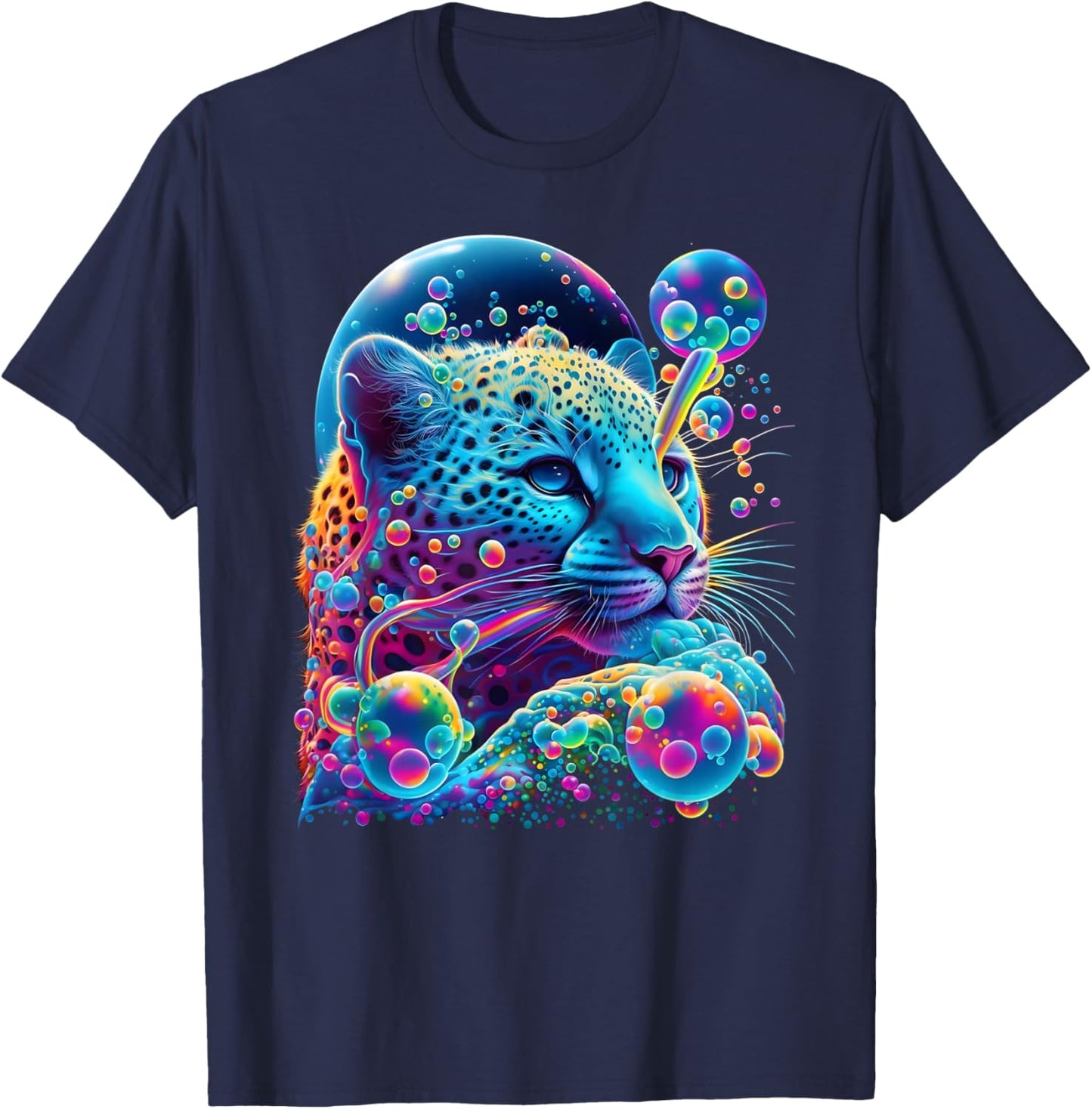 Colorful Rainbow Cheetah Graphic T-Shirt - T-Shirt | Navy